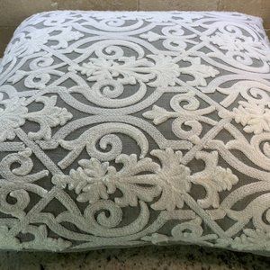Grey Feather/Down Pillow with White Embroidery